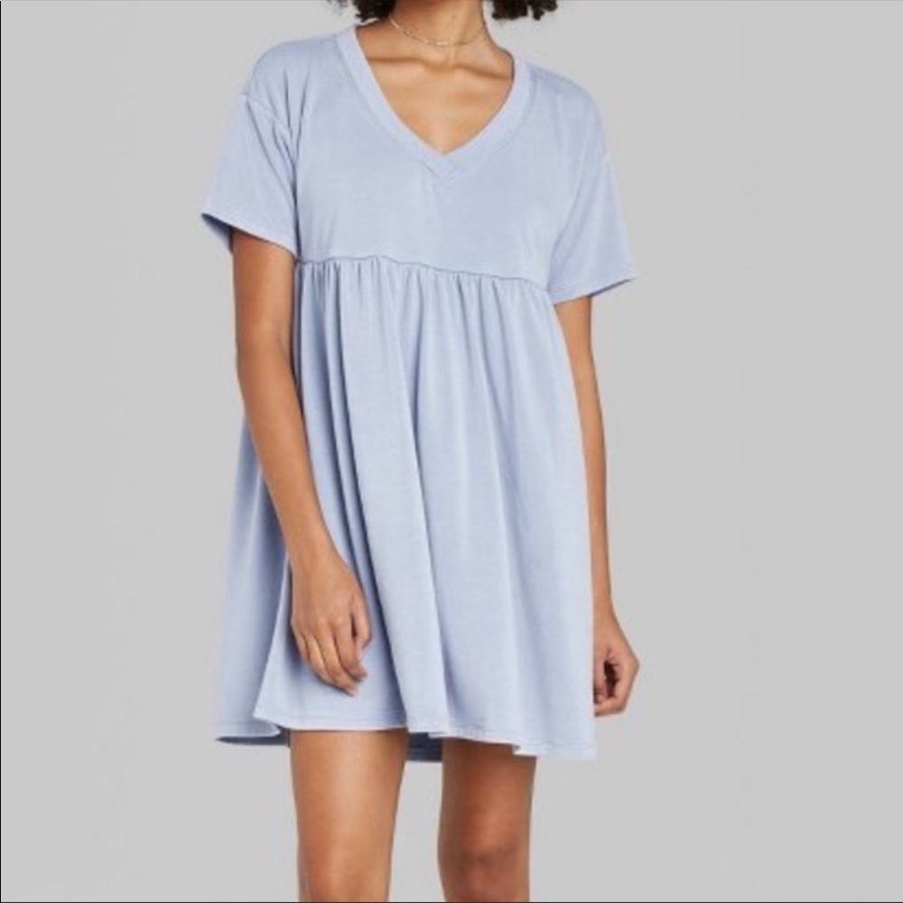 Women’s Short Sleeve Babydoll Sweatshirt Dress - Picture 2 of 2